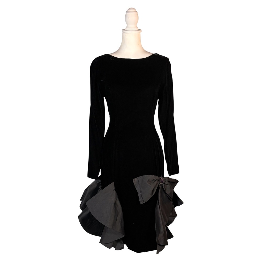 Vintage‎ 80s Black Dress Sz 10 Petite Velvet Dark Romance Gothic Glam Vampy Prom